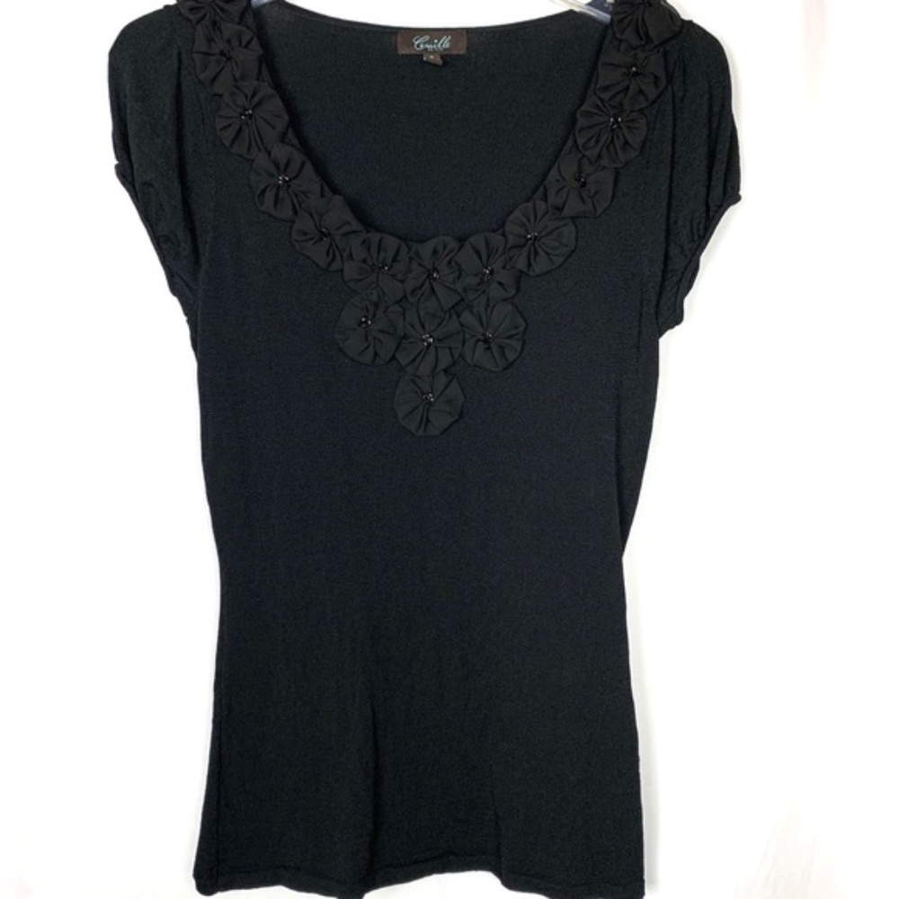 Camille La Vie black short sleeve fabric flower S